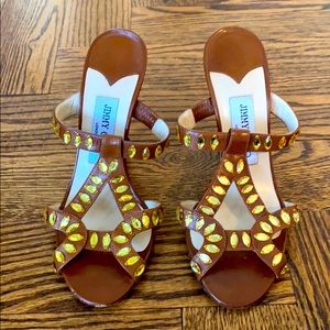 Jimmy Choo Leather Crystal Embellishments Slides